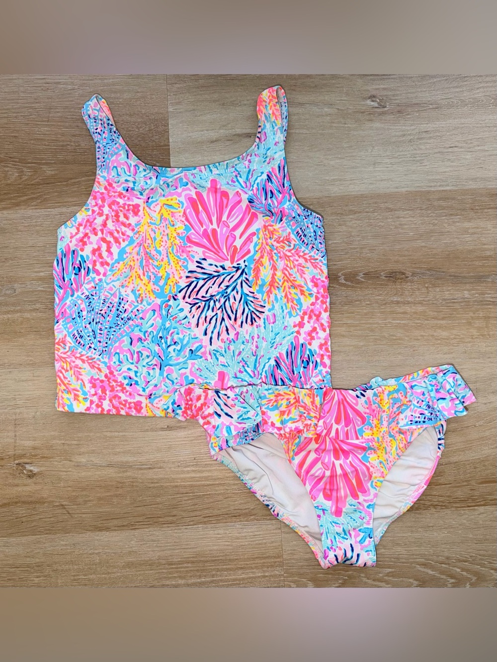 Lilly Pulitzer Girls Coral Print Two-Piece Tankini Swimsuit